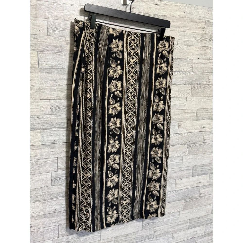 Abria Vintage Floral Geometric Striped Midi Skirt Black Cream Made in Canada 16